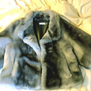 Calvin Klein Faux Silver Fox Coat